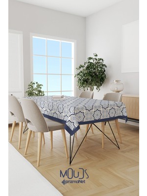 Moud's Lacivert Füme Süsleme Islamik Desenli Süet Kumaş Dertsiz Masa Örtüsü Kare ve Dikdörtgen