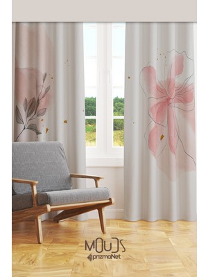 Moud's Flower Art 2 Desenli Süet Oturma Odası Salon Fon Perde Baskılı Ekstrafor Büzgü 2 Kanat PRD-1031