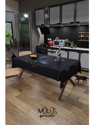 Moud's Siyah Ramazan Ayı Desenli Süet Kumaş Dertsiz Masa Örtüsü Kare ve Dikdörtgen Ramadan