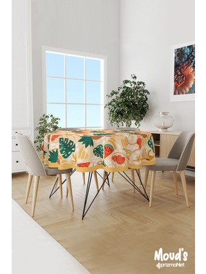 Moud's Sarı Ananas Karpuz Muz Desenli Yuvarlak Süet Dertsiz Masa Örtüsü