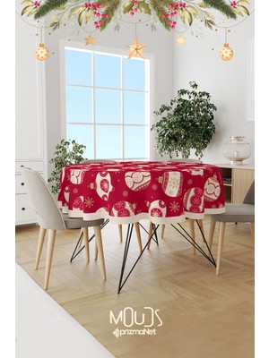 Moud's Yılbaşı Topları Desenli Yuvarlak Süet Dertsiz Masa Örtüsü