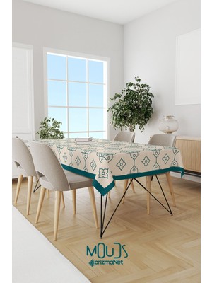 Moud's Beyaz Süsleme Islamik Desenli Süet Kumaş Dertsiz Masa Örtüsü Kare ve Dikdörtgen