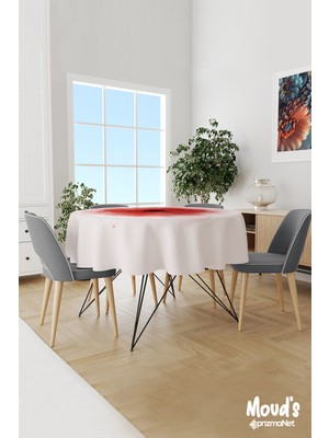 Moud's Poppy Red Desenli Yuvarlak Süet Dertsiz Masa Örtüsü