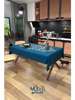 Moud's Ramazan Çiçek Dalları Desenli Süet Kumaş Dertsiz Masa Örtüsü Kare ve Dikdörtgen Ramadan