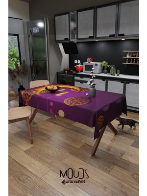 Moud's Ramazan Mor Ay Desenli Süet Kumaş Dertsiz Masa Örtüsü Kare ve Dikdörtgen Ramadan