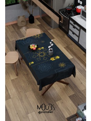 Moud's Ramazan Siyah Sekizgen Desenli Süet Kumaş Dertsiz Masa Örtüsü Kare ve Dikdörtgen Ramadan