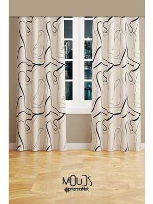 Moud's Omegu 4 Desenli Süet Oturma Odası Salon Fon Perde Dijital Baskılı Ekstrafor Büzgü 2 Kanat PRD-1054