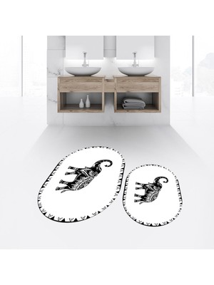 Viyana Home Dijital Baskılı Kaymaz Taban Yıkanabilir Oval Ikili Banyo Paspas Klozet Takımı, V-O-Klozet-32-Beyaz,