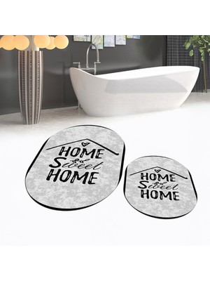 Viyana Home Dijital Baskılı Kaymaz Taban Yıkanabilir Oval Ikili Banyo Paspas Klozet Takımı, V-O-Klozet-14-Gri,