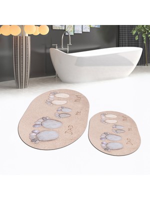 Viyana Home Dijital Baskılı Kaymaz Yıkanabilir Oval Ikili Banyo Paspas Klozet Takımı, V-O-Klozet-16-Renkli,