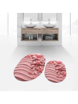 Viyana Home Dijital Baskılı Kaymaz Yıkanabilir Oval Ikili Banyo Paspas Klozet Takımı, V-O-Klozet-48-Kırmızı,