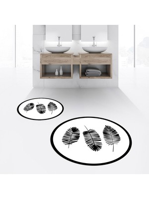 Viyana Home Dijital Baskılı Kaymaz Yıkanabilir Yuvarlak Ikili Banyo Paspas Klozet Takımı, V-Y-Klozet-26-Beyaz,