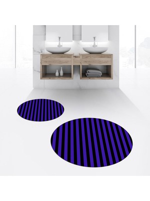 Viyana Home Dijital Baskılı Kaymaz Yıkanabilir Yuvarlak Ikili Banyo Paspas Klozet Takımı, V-Y-Klozet-50-Mor,