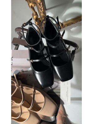 Eataly Shoes Rita Siyah 3 Bantlı Topuklu Ayakkabı
