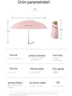 Tadibabas Hss Güneş Şemsiyesi Şemsiye Güneş Kremi Uv Karşıtı Küçük Taşınabilir Şemsiye -Açık Pembe (Yurt Dışından)