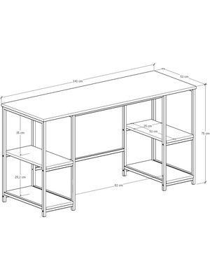 Durusilya Mobilya 140X50 cm Metal Çalışma Bilgisayar Ofis Masası Kitaplıklı