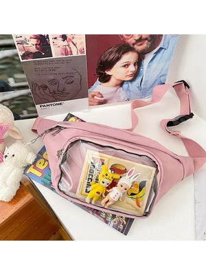 Kensen Shop Beyaz Stil Ita Çanta Bayanlar Crossbody Göğüs Çanta Şeffaf Cep Ekran Anime Bebekler Siyah Pembe Kawaii Itabag Omuz Göğüs Mini Çanta (Yurt Dışından)