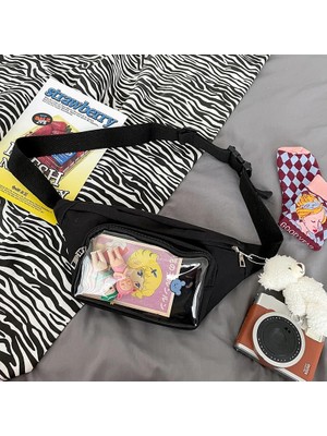 Kensen Shop Beyaz Stil Ita Çanta Bayanlar Crossbody Göğüs Çanta Şeffaf Cep Ekran Anime Bebekler Siyah Pembe Kawaii Itabag Omuz Göğüs Mini Çanta (Yurt Dışından)