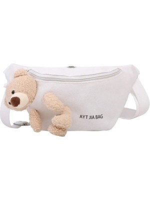 Kensen Shop Beyaz Bel Çantası Stili Kadının Çantası Kanvas Bel Çantası Artoon Teddy Bear Sevimli Moda Crossbody Göğüs Cag Outdoor Kız Çantası Fanny Packs Kemer Bel Ba (Yurt Dışından)