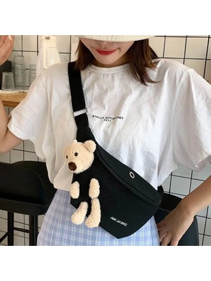 Kensen Shop Beyaz Bel Çantası Stili Kadının Çantası Kanvas Bel Çantası Artoon Teddy Bear Sevimli Moda Crossbody Göğüs Cag Outdoor Kız Çantası Fanny Packs Kemer Bel Ba (Yurt Dışından)