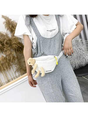 Kensen Shop Beyaz Bel Çantası Stili Kadının Çantası Kanvas Bel Çantası Artoon Teddy Bear Sevimli Moda Crossbody Göğüs Cag Outdoor Kız Çantası Fanny Packs Kemer Bel Ba (Yurt Dışından)