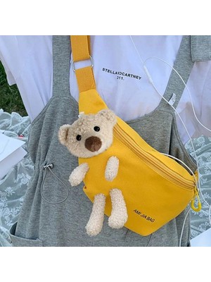 Kensen Shop Beyaz Bel Çantası Stili Kadının Çantası Kanvas Bel Çantası Artoon Teddy Bear Sevimli Moda Crossbody Göğüs Cag Outdoor Kız Çantası Fanny Packs Kemer Bel Ba (Yurt Dışından)