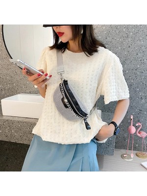 Kensen Shop Siyah Stil Moda Rhinestone Fanny Göğüs Paketi Kadınlar Için Zincir Fermuar Bel Telefon Kemeri Pouy Bayanlar Crossbody Omuz Çantaları (Yurt Dışından)