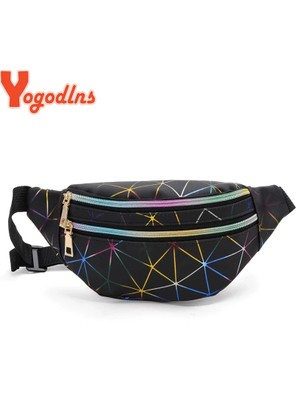 Kensen Shop Gümüş Tarzı 32X8X16CM Yogodlns Kadınlar Için Yeni Moda Çift Fermuarlı Bel Çantası Pu Deri Ekose Omuz Çantası Rahat Lazer Göğüs Crossbody Çanta Bolsas (Yurt Dışından)