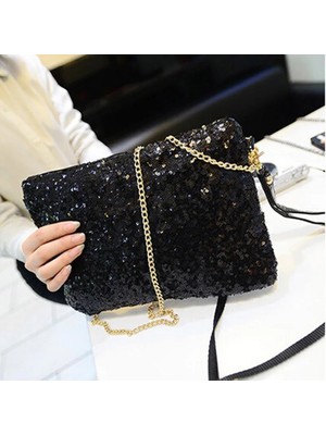 Kensen Shop Siyah Stil Kadın Bayanlar Glitter Sequins Çanta Köpüklü Parti Akşam Zarf Debriyaj Çanta Cüzdan Tote Çanta Omuz Crossbody Çanta (Yurt Dışından)