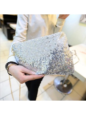 Kensen Shop Siyah Stil Kadın Bayanlar Glitter Sequins Çanta Köpüklü Parti Akşam Zarf Debriyaj Çanta Cüzdan Tote Çanta Omuz Crossbody Çanta (Yurt Dışından)