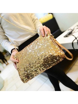 Kensen Shop Siyah Stil Kadın Bayanlar Glitter Sequins Çanta Köpüklü Parti Akşam Zarf Debriyaj Çanta Cüzdan Tote Çanta Omuz Crossbody Çanta (Yurt Dışından)