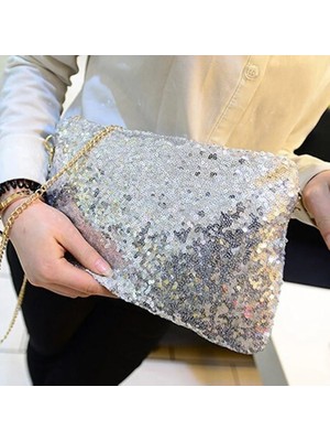 Kensen Shop Siyah Stil Kadın Bayanlar Glitter Sequins Çanta Köpüklü Parti Akşam Zarf Debriyaj Çanta Cüzdan Tote Çanta Omuz Crossbody Çanta (Yurt Dışından)