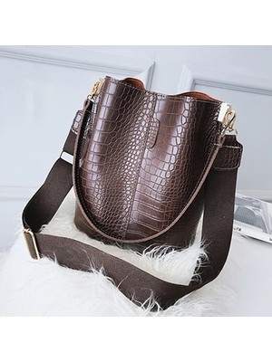 Kensen Shop Coofer Tarzı 26CMX28CMX16CM Vintage Kadın Crossbody Çanta Yeni Omuz Çantası Moda Çanta ve Çantalar Deri Taş Desen Fermuarlı Kova Çantalar (Yurt Dışından)