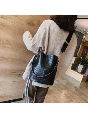 Kensen Shop Coofer Tarzı 26CMX28CMX16CM Vintage Kadın Crossbody Çanta Yeni Omuz Çantası Moda Çanta ve Çantalar Deri Taş Desen Fermuarlı Kova Çantalar (Yurt Dışından)