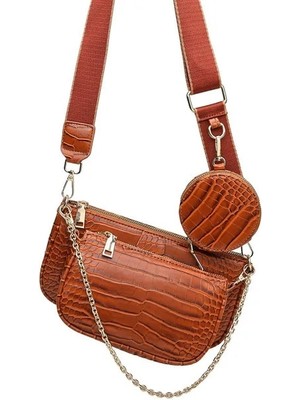 Kensen Shop Timsah Kahverengi Tarzı Timsah Desen Kadın Crossbody Çanta Li Deri Moda Üçü Bir Çanta Geniş Omuz Çantası Kadın Bozuk Para Cüzdanı Telefon Çantası (Yurt Dışından)