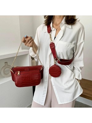 Kensen Shop Timsah Kahverengi Tarzı Timsah Desen Kadın Crossbody Çanta Li Deri Moda Üçü Bir Çanta Geniş Omuz Çantası Kadın Bozuk Para Cüzdanı Telefon Çantası (Yurt Dışından)