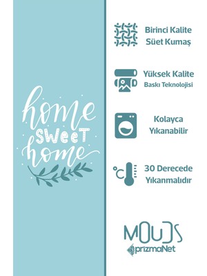 Moud's Süet Kumaş Mavi Sweet Home Desenli Mutfak Önlüğü, Aşçı Önlüğü, Garson Önlüğü