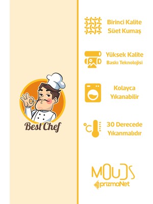 Moud's Süet Kumaş Best Chef Man Desenli Mutfak Önlüğü, Aşçı Önlüğü, Garson Önlüğü