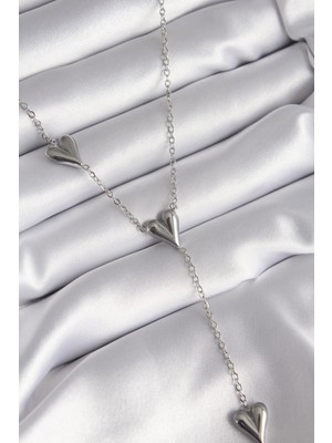 Callerrons Accessories  316L Çelik Gümüş Renk Sallantı Kalp Model Kadın Kolye - EBJ240408W23484