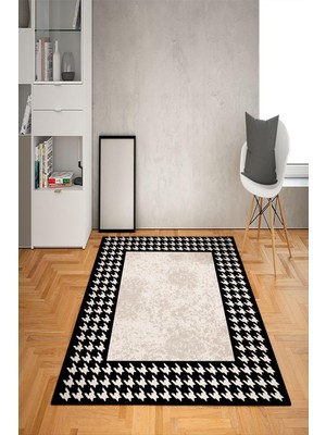 Doruklar Home Collection Kaymaz Tabanlı Yıkanabilir Geometrik Çerçeve Desenli Dot Taban Halı