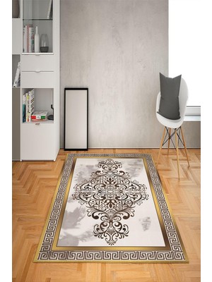 Doruklar Home Collection Kaymaz Tabanlı Yıkanabilir Çerçeveli Geometrik Desenli Dot Taban Halı