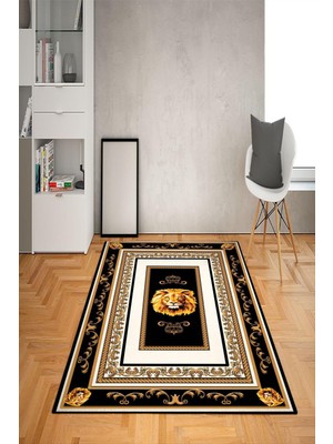 Doruklar Home Collection Kaymaz Tabanlı Yıkanabilir Çerçeveli Aslan Desenli Dot Taban Halı