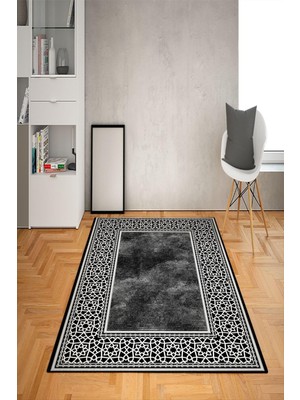 Doruklar Home Collection Kaymaz Tabanlı Yıkanabilir Geometrik Çerçeve Desenli Dot Taban Halı