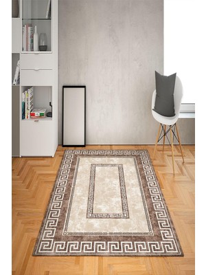 Doruklar Home Collection Kaymaz Tabanlı Yıkanabilir Ortası Çerçeve Desenli Dot Taban Halı