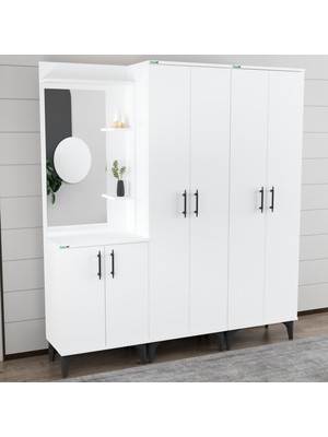 Garaj Home Modern Aynalı Raflı Portmanto Ayakkabılık Vestiyer