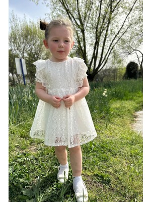 Bebesev Kız Bebek Elbise Kız Çocuk Elbise Doğum Günü Parti Düğün Elbise Dantelli Kısa Kol astarlı elbise