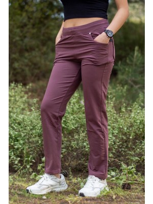 Azıcık Akıllı Kadın Mürdüm Ön Arka Cep Gizli Ipli Lastikli Rahat Pantolon Eşofman Altı 21KESAPANT