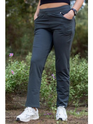 Azıcık Akıllı Kadın Koyu Yeşil Ön Arka Cep Gizli Ipli Lastikli Rahat Pantolon Eşofman Altı 21KESAPANT