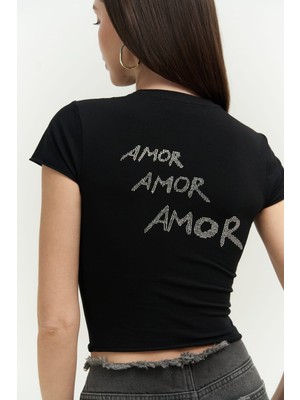 Mai Collection El Amor Siyah Penye Crop