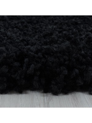 Carpettex Yuvarlak Halı Yumuşak Yüksek Havlı 30 mm Shaggy Salon Halısı Düz Siyah Renkli